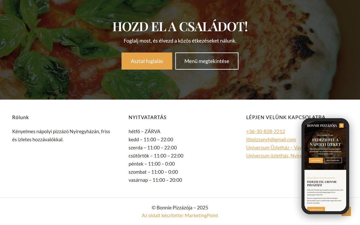 Bonnie Pizzázója weboldal – referencia