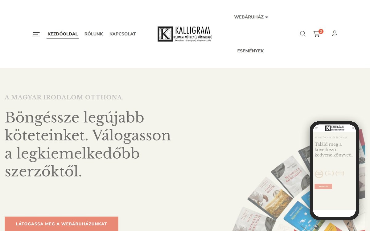 Kalligram Kiadó weboldal – referencia