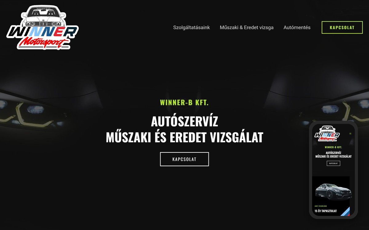 Winner-B Autószerviz weboldal – referencia